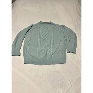 Moshu Womens Cable Knit Sweater Light Blue Crew Neck Long Sleeve Size M
